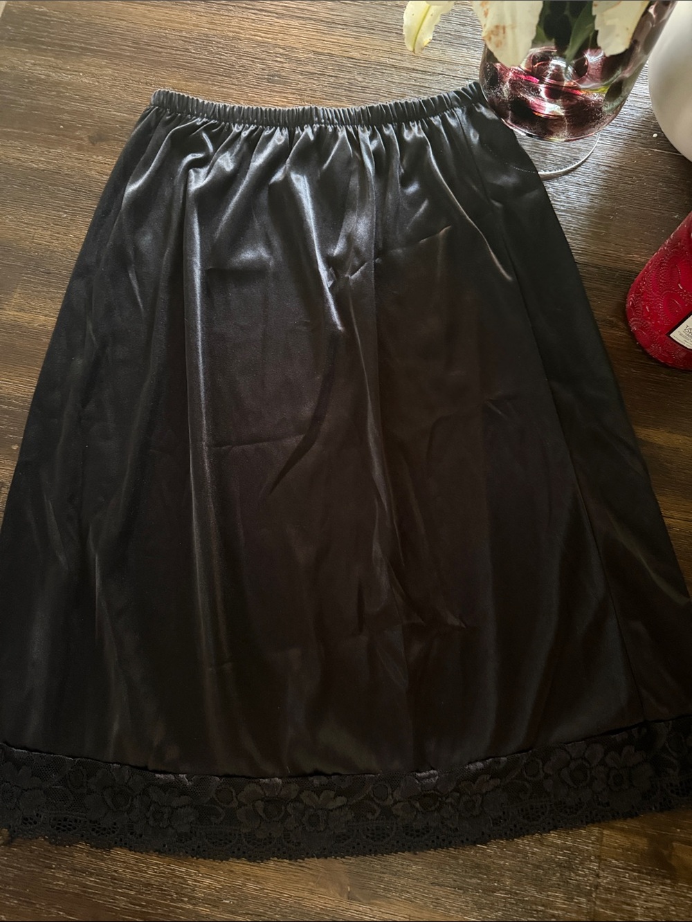 Black Lace-Hem Half Slip Skirt